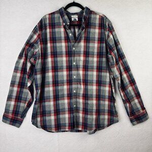 Old Navy Mens XXL Plaid Gray Blue Button Up Shirt Long Sleeve Slim Fit Collar